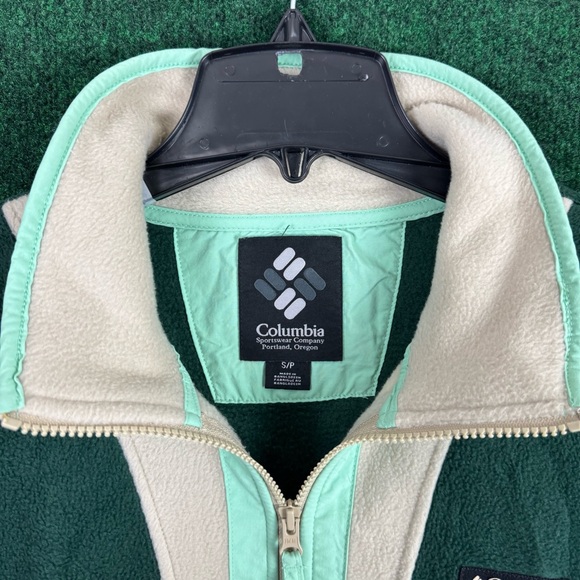 Columbia Back Bowl Full Zip Fleece Men’s Size Small Dark Green Cream Jacket - Picture 3 of 7